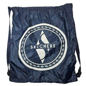 Skechers Drawstring Tote Bag Backpack w/ Adjustable Straps 16x20" Blue Nylon